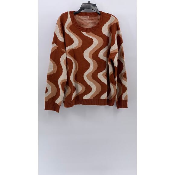 BAILEY ROSE Women's Brown Swirl Print Knit Crewneck Long Sleeve Sweater SZ M - Picture 1 of 10